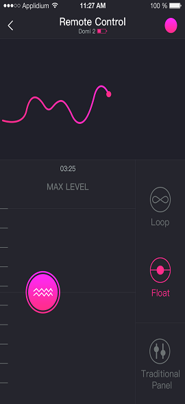 Snímek obrazovky aplikace Lovense Remote Klepněte a posuňte dálkové ovládání.